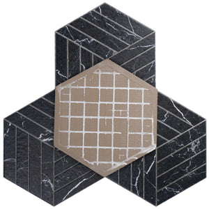 DE-BLH8 Devon Black 8" x 9" Hexagon Porcelain Patterned Wall & Floor Tile
