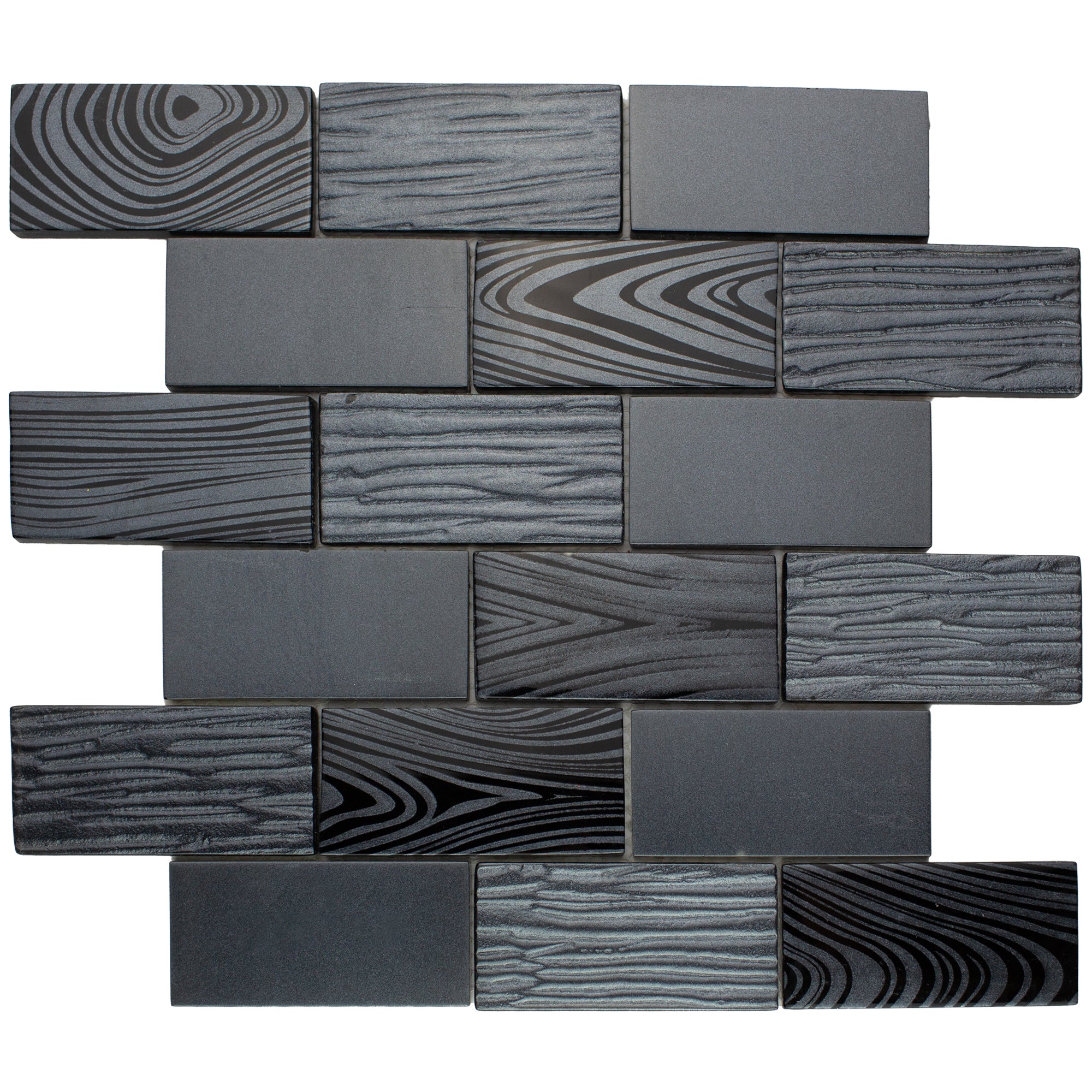 TDKTG-03 2x4 wood look Grey Black Metal Paint Effect Glass Subway