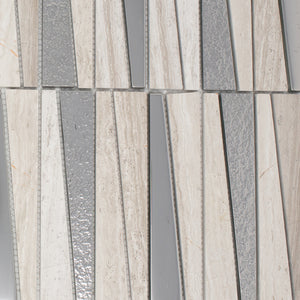 TDLG-01 Irregular Triangle Beige Stone and Silver Glass Mosaic Tile Backsplash