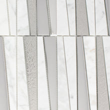TDLG-02 Irregular Triangle White Cararra Stone and Silver Glass Mosaic Tile Backsplash