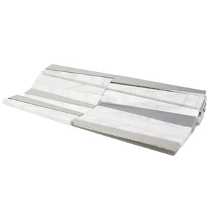 TDLG-02 Irregular Triangle White Cararra Stone and Silver Glass Mosaic Tile Backsplash