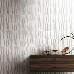 TDLG-02 Irregular Triangle White Cararra Stone and Silver Glass Mosaic Tile Backsplash