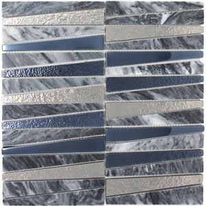 TDLG-03 Irregular Triangle Grey Stone and Metallic Glass Mosaic Tile Backsplash