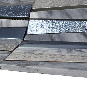 TDLG-03 Irregular Triangle Grey Stone and Metallic Glass Mosaic Tile Backsplash
