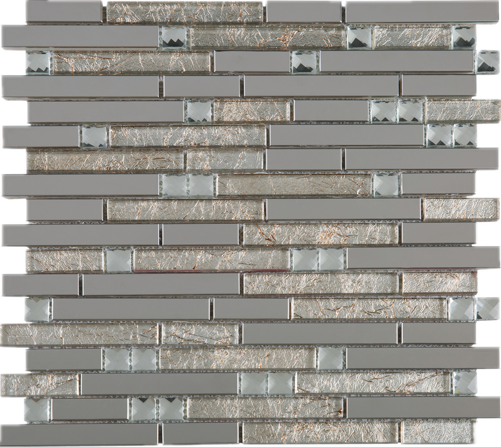 TDSSG-01 Metal Foil Glass with Stainless Steel Mosaic Tile Sheet