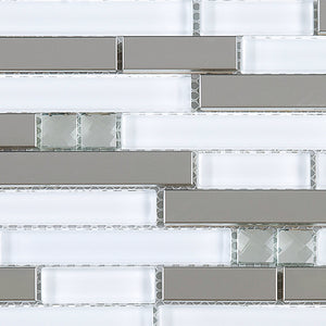 TDSSG-02 White Glass and Crystal with Stainless Steel Mosaic Tile Sheet