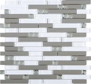 TDSSG-02 White Glass and Crystal with Stainless Steel Mosaic Tile Sheet