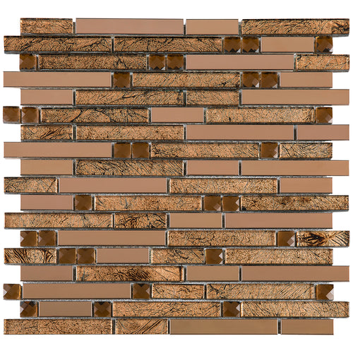 TDSSG-03 Brown Metal Foil Glass with Stainless Steel Mosaic Tile Sheet