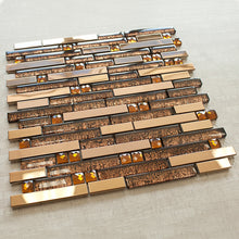 TDSSG-03 Brown Metal Foil Glass with Stainless Steel Mosaic Tile Sheet