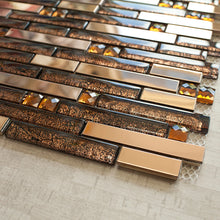 TDSSG-03 Brown Metal Foil Glass with Stainless Steel Mosaic Tile Sheet