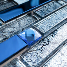TDSSG-04 Blue Foil Glass with Blue Crystal and Blue Stainless Steel Mosaic Tile Sheet