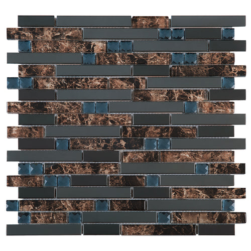 TDSSG-05 Black Stainless Steel with Brown Glass & White Crystal Diamond Glass Mosaic Tile