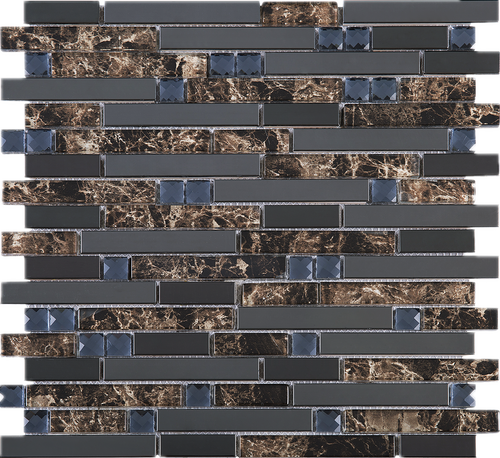 TDSG-05 Brown glass with crystal and stainless steel Brick Glass Mosaic Tile Sheet