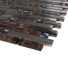 TDSSG-05 Black Stainless Steel with Brown Glass & White Crystal Diamond Glass Mosaic Tile