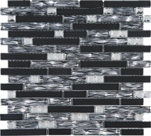 TDSSG-08 Black Grey Foil Glass with White Crystal and Black Glass Mosaic Tile Sheet