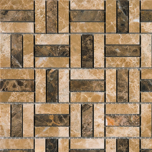 TEMPG-03 Basket Weave Crossing Stone Mosaic Tile in Brown/Beige