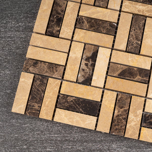 TEMPG-03 Basket Weave Crossing Stone Mosaic Tile in Brown/Beige