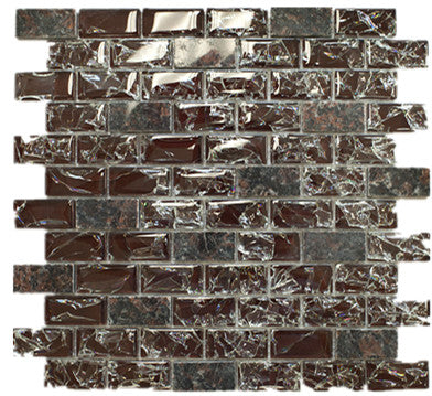 TESG-02 Burgundy 1x2 Crack Glass Mosaic Tile Sheet Kitchen and Bath Backsplash Wall Tile