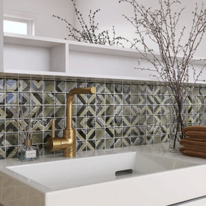 TFERG-03 2X2 Galaxy Olive Green Glass Backsplash