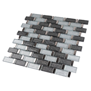 TFERG-04 1x2 Galaxy Grey and Silver Brick Glass Mosaic Tile