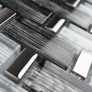 TFERG-04 1x2 Galaxy Grey and Silver Brick Glass Mosaic Tile