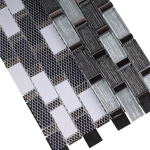 TFERG-04 1x2 Galaxy Grey and Silver Brick Glass Mosaic Tile