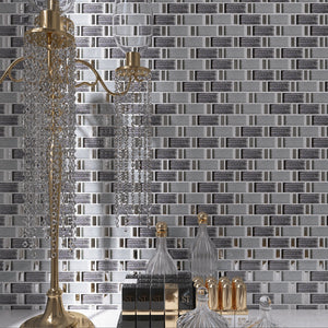 TFERG-04 1x2 Galaxy Grey and Silver Brick Glass Mosaic Tile