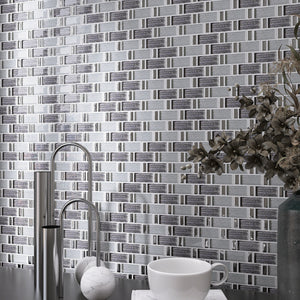 TFERG-04 1x2 Galaxy Grey and Silver Brick Glass Mosaic Tile