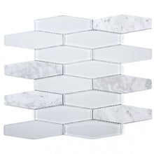 TFNG-01 Long Hexagon White Carrara Marble and White Glass Mosaic Tile