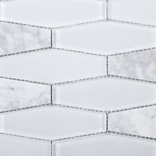 TFNG-01 Long Hexagon White Carrara Marble and White Glass Mosaic Tile