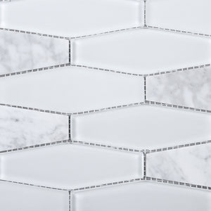 TFNG-01 Long Hexagon White Carrara Marble and White Glass Mosaic Tile