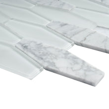 TFNG-01 Long Hexagon White Carrara Marble and White Glass Mosaic Tile