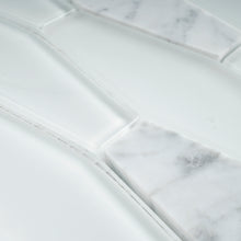 TFNG-01 Long Hexagon White Carrara Marble and White Glass Mosaic Tile