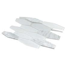TFNG-01 Long Hexagon White Carrara Marble and White Glass Mosaic Tile