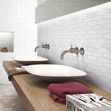 TFNG-01 Long Hexagon White Carrara Marble and White Glass Mosaic Tile