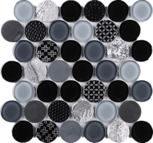 TFUDOG-02 1.75" Circle Glass Mosaic Tile Backsplash in White/Gray/Black