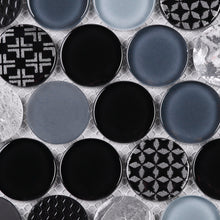 TFUDOG-02 1.75" Circle Glass Mosaic Tile in White/Gray/Black