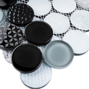 TFUDOG-02 1.75" Circle Glass Mosaic Tile in White/Gray/Black