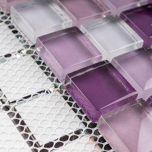 TGEMG-05 1x1 Square Purple Glass Mosaic Tile Sheet