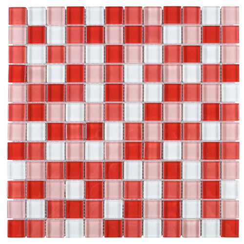 TGEMG-07 1x1 Square Red Glass Mosaic Tile Sheet