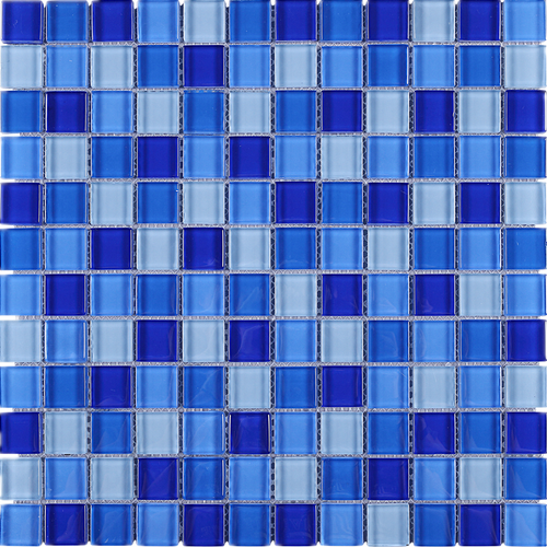 TGEMG-08 1x1 Square Blue Glass Mosaic Tile Sheet