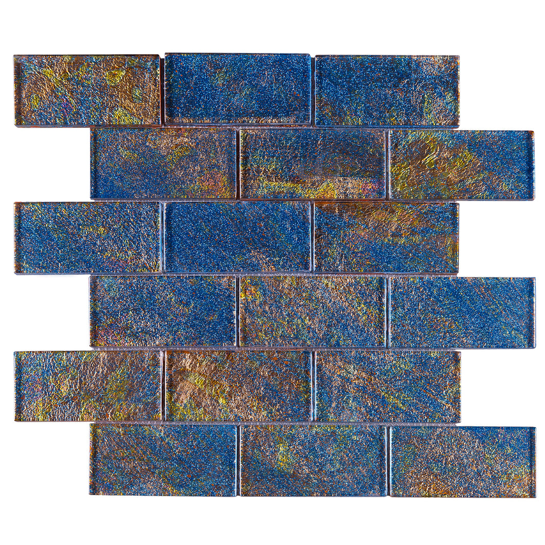 TGKG-02 Blue Galaxy 2x4 glass mosaic tile sheet subway tile