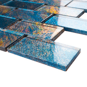 TGKG-02 Blue Galaxy 2x4 glass mosaic tile sheet subway tile