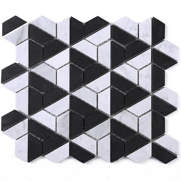 TTHUNG-03 Black Marquina and White Carrara Hexagon Triangle shape Wheel Spin Marble Mosaic Tile