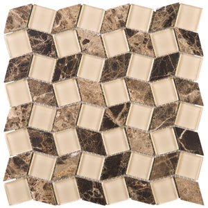 TGYG-02 Diamond Shape Glass and Stone Mosaic Tile in Emperador Brown/Beige