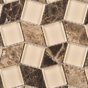 TGYG-02 Diamond Shape Glass and Stone Mosaic Tile in Emperador Brown/Beige