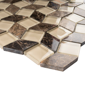 TGYG-02 Diamond Shape Glass and Stone Mosaic Tile in Emperador Brown/Beige
