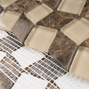 TGYG-02 Diamond Shape Glass and Stone Mosaic Tile in Emperador Brown/Beige