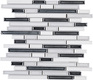 THMAG-11 Grey and White Stripe Handmade Ceramic Mosaic Tile Sheet