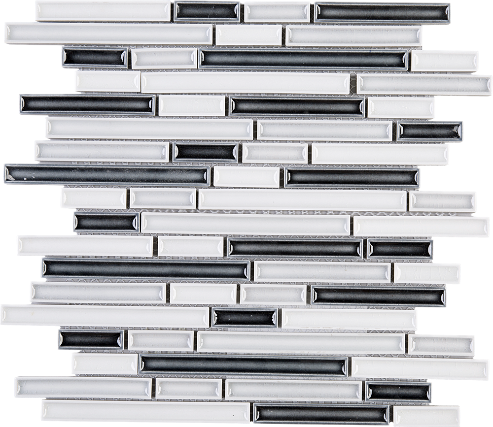 THMAG-11 Grey and White Stripe Handmade Ceramic Mosaic Tile Sheet